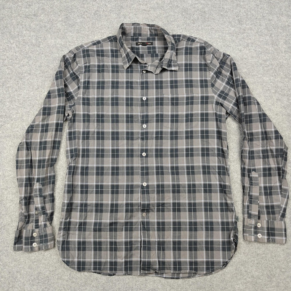 John Varvatos Shirt Mens Large Gray Plaid Cotton Long Sleeve Button Up Casual